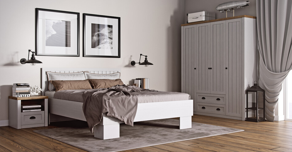 LEMAS Witryna biały/ciemny dąb - zdjęcie 1