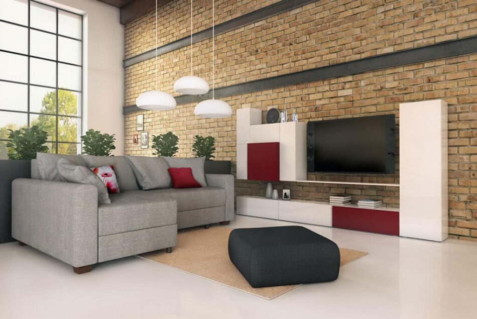 ALORE Szafka  RTV biały/biały połysk/czerwony połysk - zdjęcie 1