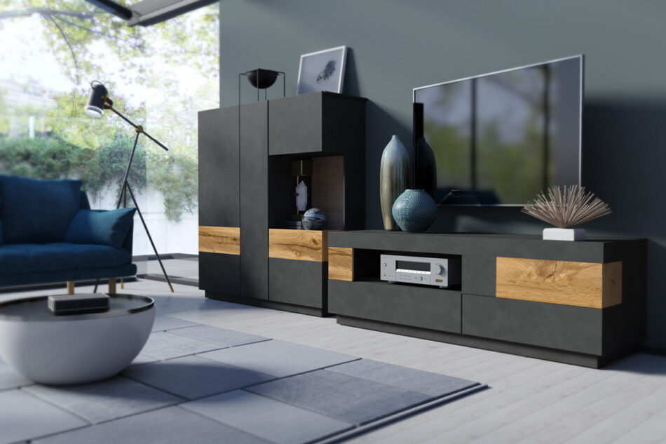 SILKE Komoda antracytowy/dąb - zdjęcie 5