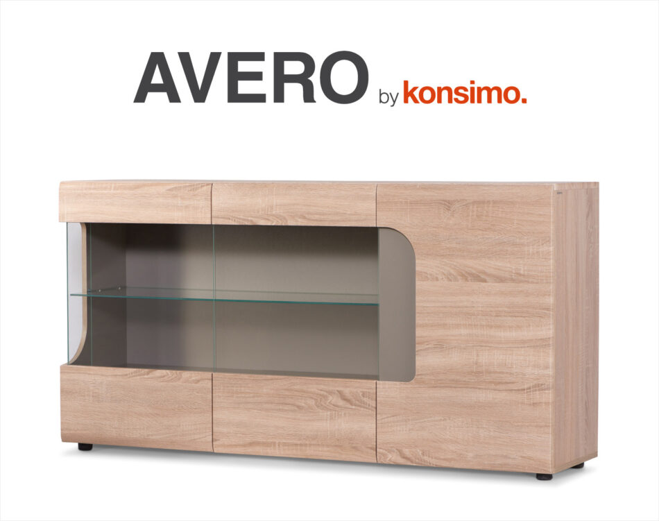 AVERO Komoda z witryną dąb/szarobeżowy - zdjęcie 6