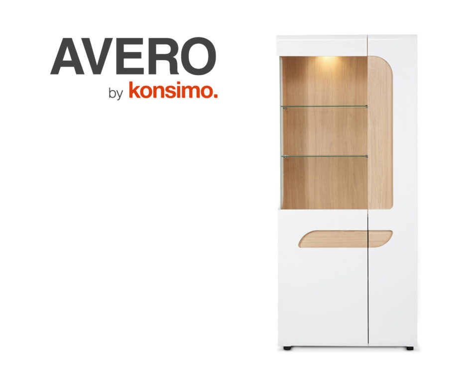 AVERO Witryna biały matowy/biały połysk/dąb - zdjęcie 14