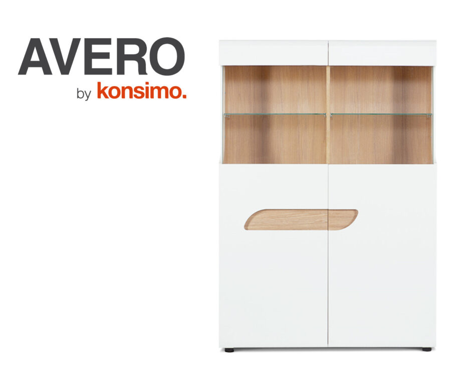 AVERO Witryna biały matowy/biały połysk/dąb - zdjęcie 7