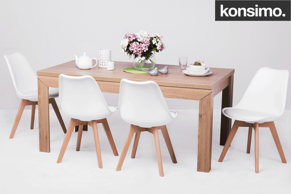BESO, CALDO Zestaw krzesła 4 szt.+ stół biały/dąb naturalny - zdjęcie 15