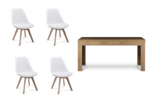 BESO, CALDO, https://dev1-mda.konsimo.pl/kolekcja/beso-caldo/ Zestaw krzesła 4 szt.+ stół biały/dąb naturalny - zdjęcie