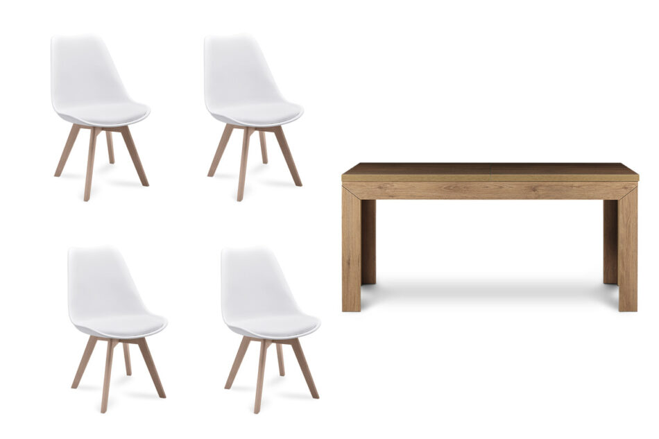 BESO, CALDO Zestaw krzesła 4 szt.+ stół biały/dąb naturalny - zdjęcie 0