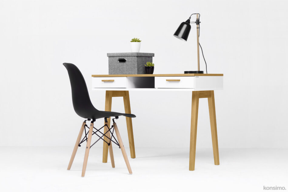 FRISK Białe biurko skandynawskie biały/dąb naturalny - zdjęcie 1