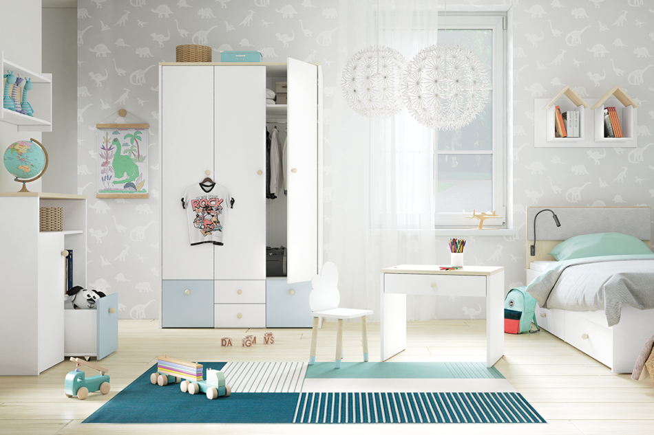 BUBO Szafa biały/drewno bukowe/różowy - zdjęcie 10