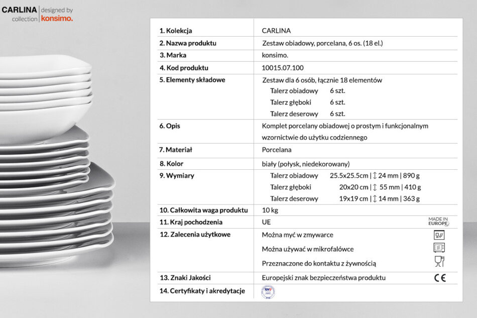 CARLINA Zestaw obiadowy, 6 os. (18el)CARLINA biały - zdjęcie 2