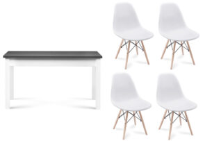 NEREA, CENARE, https://dev1-mda.konsimo.pl/kolekcja/nerea-cenare/ Zestaw krzesła 4 szt. + stół biały/szary - zdjęcie