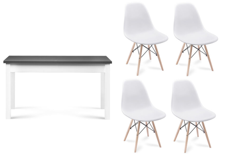 NEREA, CENARE Zestaw krzesła 4 szt. + stół biały/szary - zdjęcie 0