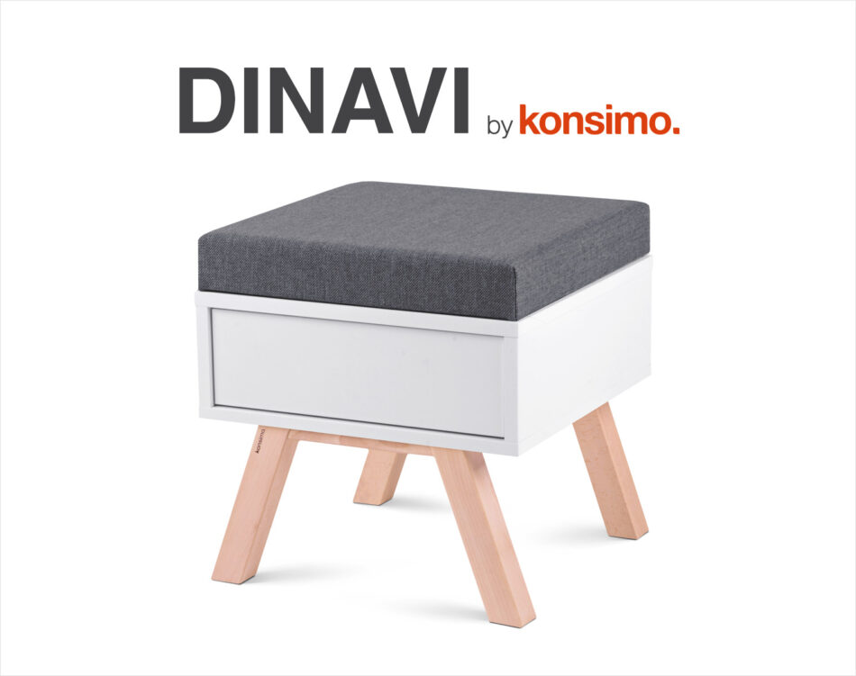 DINAVI Stolik z siedziskiem biały matowy/buk olejowany/szary - zdjęcie 7