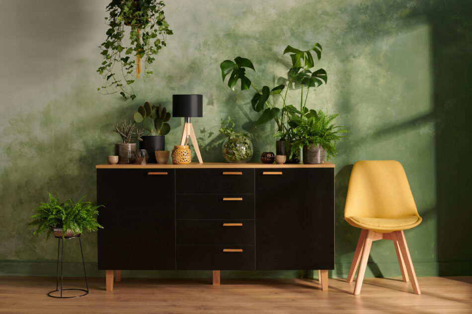 FRISK Komoda z szufladami skandynawska antracyt/dąb naturalny - zdjęcie 1