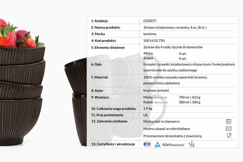 GODETI Zestaw śniadaniowy, 4 os. brązowy - zdjęcie 2