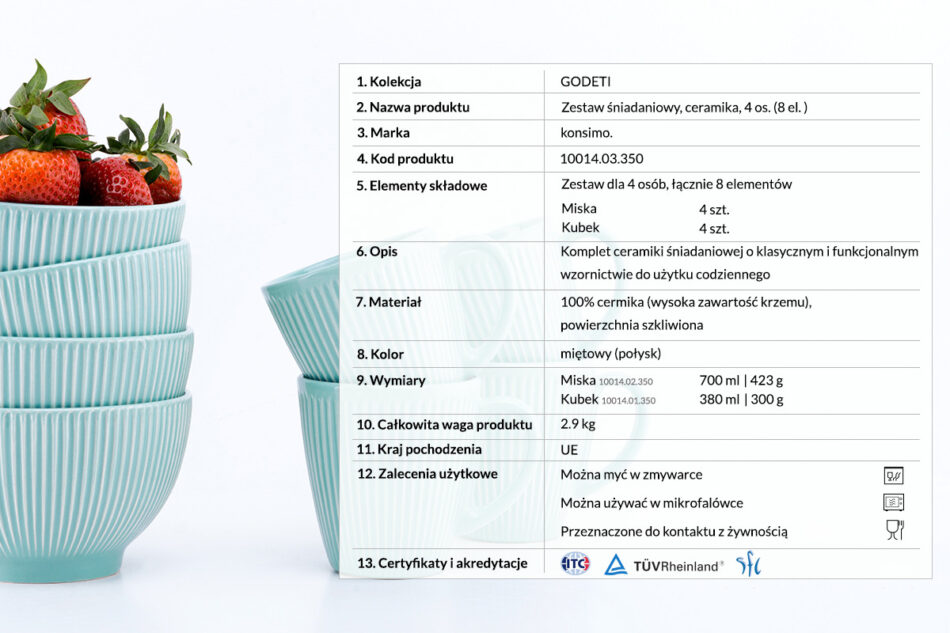 GODETI Zestaw śniadaniowy, 4 os. miętowy - zdjęcie 2
