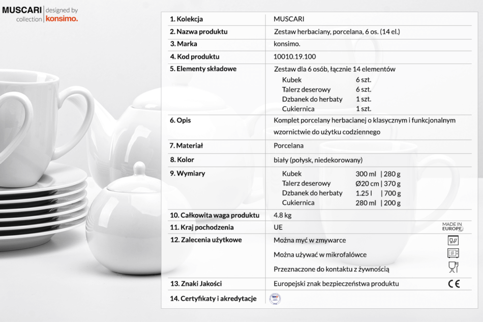 MUSCARI Zestaw herbaciany, 6 os, (14el) biały - zdjęcie 3