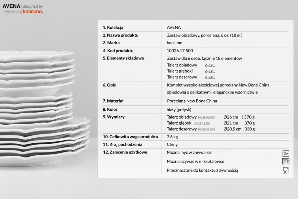 AVENA Zestaw obiadowy, 6 os. (18el) kremowy - zdjęcie 2