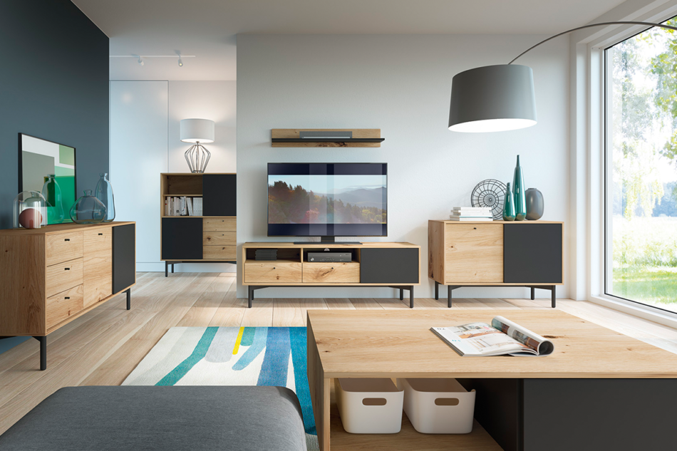 HAGIA Szafka RTV dąb/czarny - zdjęcie 1