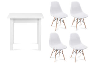 NEREA, HOSPE, https://dev1-mda.konsimo.pl/kolekcja/nerea-hospe/ Zestaw krzesła 4 szt. + stół biały - zdjęcie