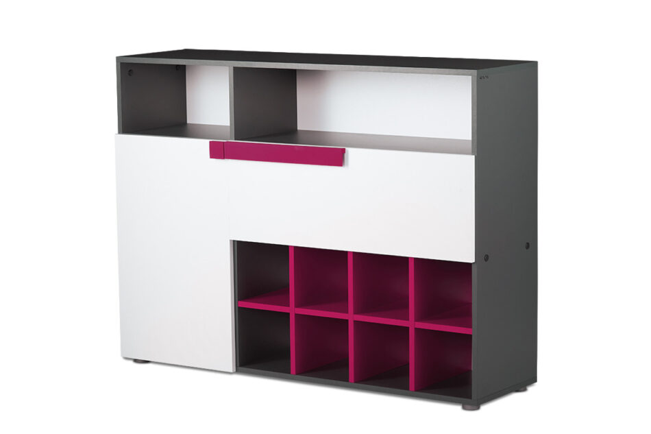 SHIBU Duża komoda dziecięca z półkami grafit/biały/różowy - zdjęcie 1