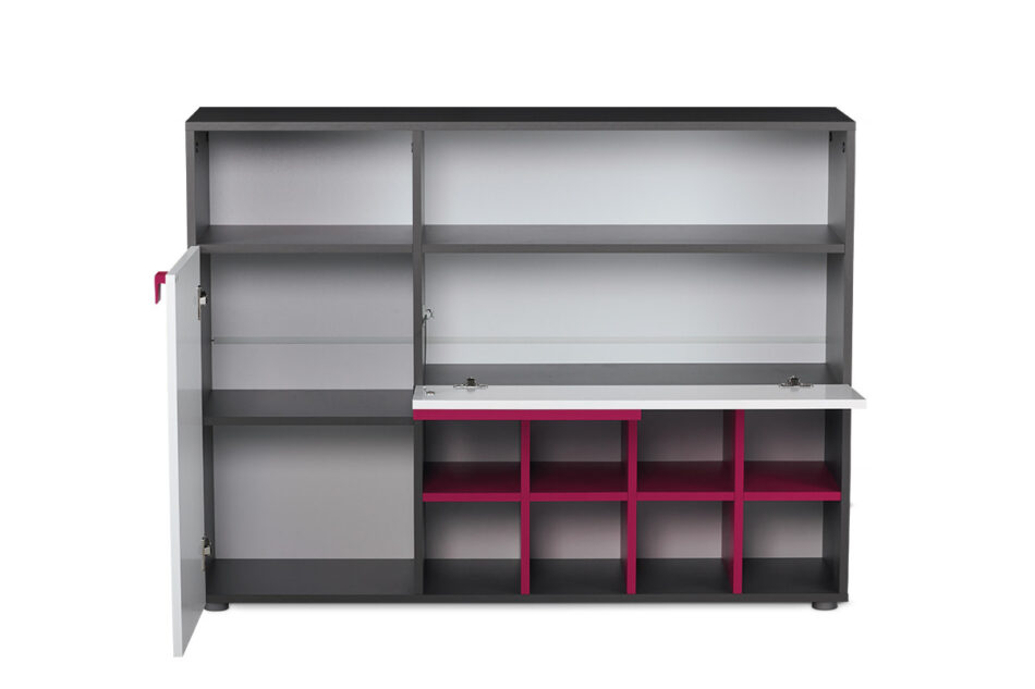 SHIBU Duża komoda dziecięca z półkami grafit/biały/różowy - zdjęcie 2