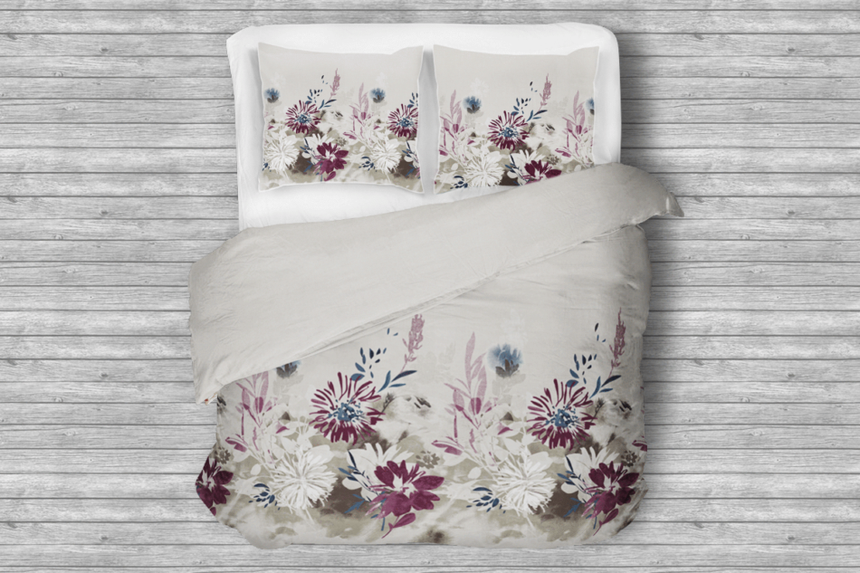 LANIUS Komplet pościeli z bawełny satynowej biały/szary/fioletowy - zdjęcie 0