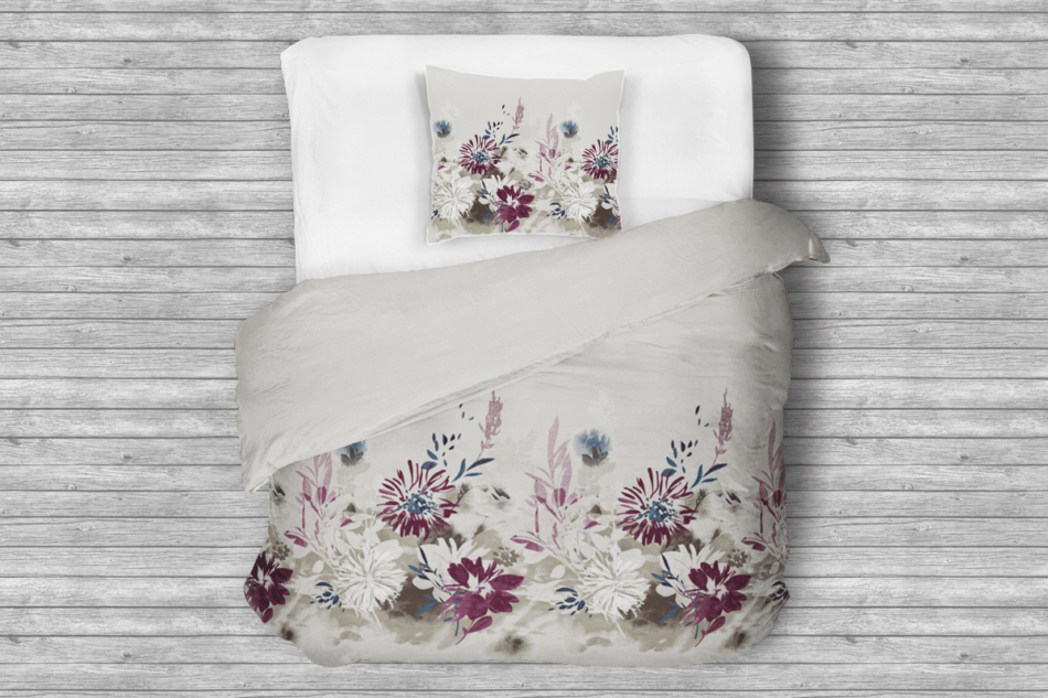 LANIUS Komplet pościeli z bawełny satynowej biały/szary/fioletowy - zdjęcie 0