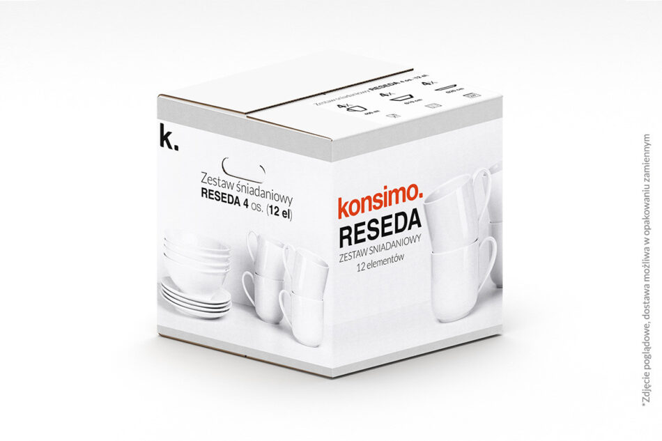 RESEDA Zestaw śniadaniowy, 4 os. (12 el) biały - zdjęcie 4