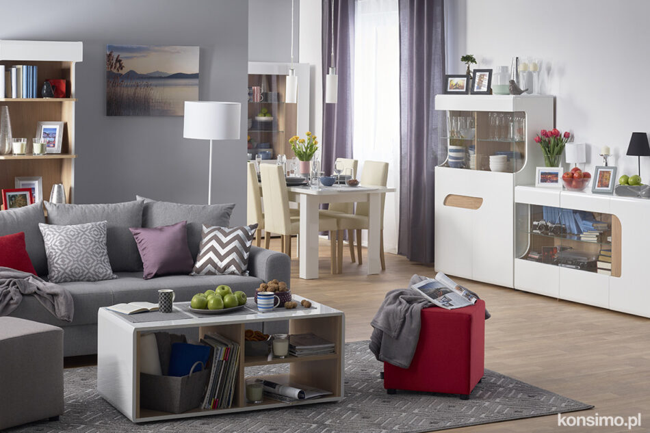 AVERO Komoda z witryną dąb/szarobeżowy - zdjęcie 1