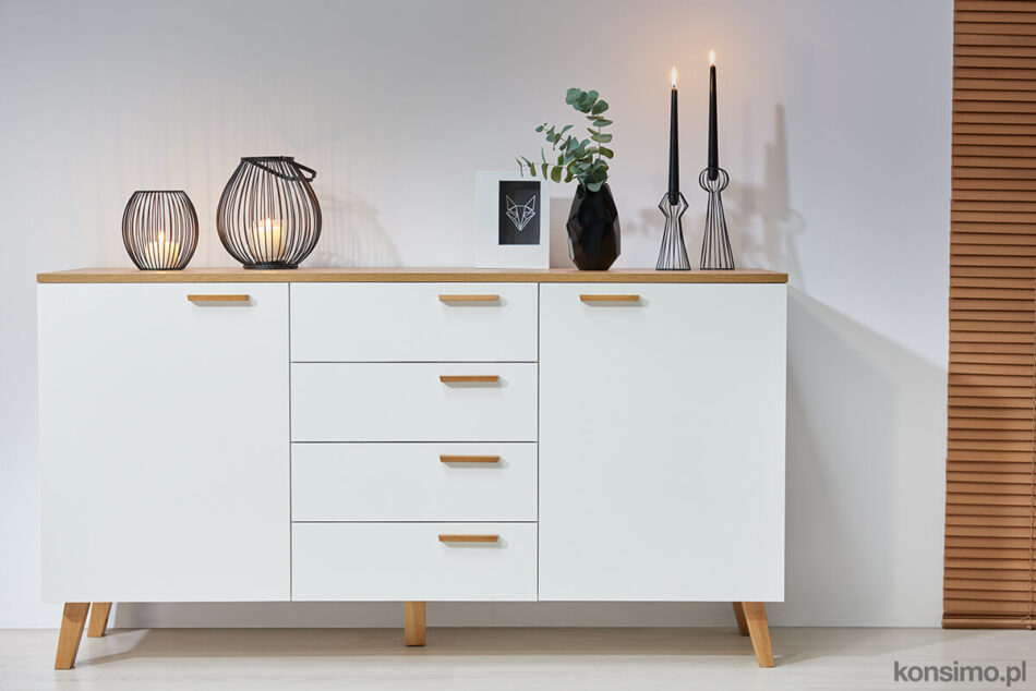 FRISK Biała komoda z szufladami skandynawska biały/dąb naturalny - zdjęcie 1