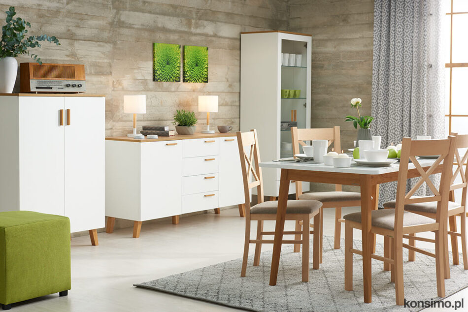 FRISK Biały rozkładany stół w stylu skandynawskim biały/dąb naturalny - zdjęcie 1