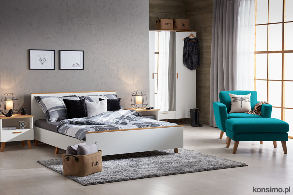 FRISK Biała szafa z lustrem w stylu skandynawskim biały/dąb naturalny - zdjęcie 1