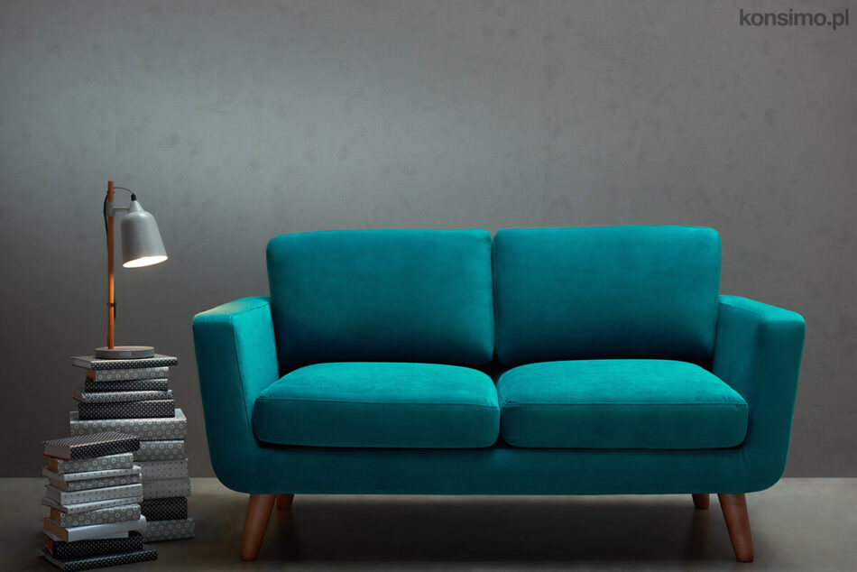 TAGIO Turkusowa skandynawska sofa 2 osobowa turkusowy - zdjęcie 1