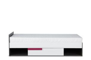 SHIBU, https://dev1-mda.konsimo.pl/kolekcja/shibu/ Nowoczesne łóżko dla dziecka ze stelażem grafit/biały/różowy - zdjęcie