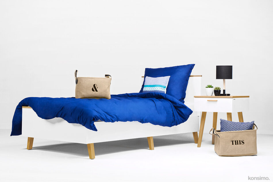 FRISK Łóżko pojedyncze skandynawskie 90x200 biały/dąb naturalny - zdjęcie 1