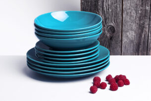 LUPIN, https://dev1-mda.konsimo.pl/kolekcja/lupin/ Zestaw obiadowy, 6 os. (18el) turkusowy - zdjęcie