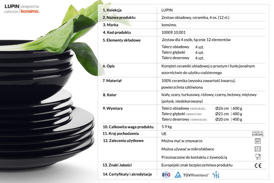 LUPIN Zestaw obiadowy, 4 os. (12el) czarny - zdjęcie 2