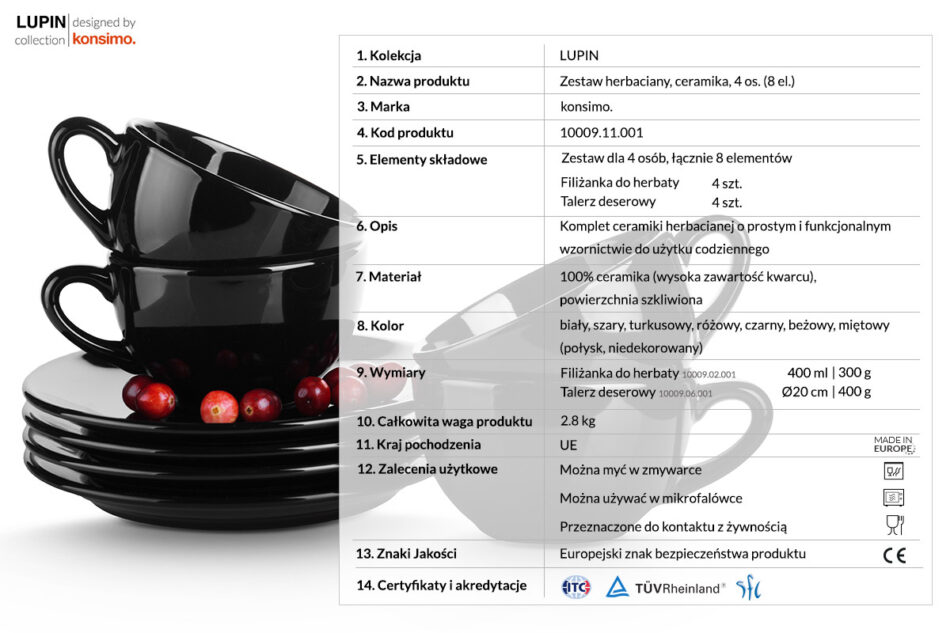 LUPIN Zestaw herbaciany, 4 os. (8 el) czarny - zdjęcie 2