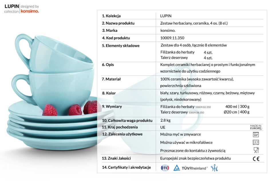 LUPIN Zestaw herbaciany, 4 os. (8 el) miętowy - zdjęcie 2