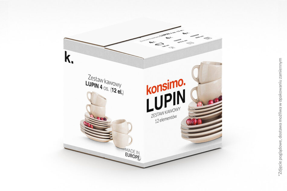 LUPIN Zestaw kawowy, 4 os. (12 el) beżowy - zdjęcie 3
