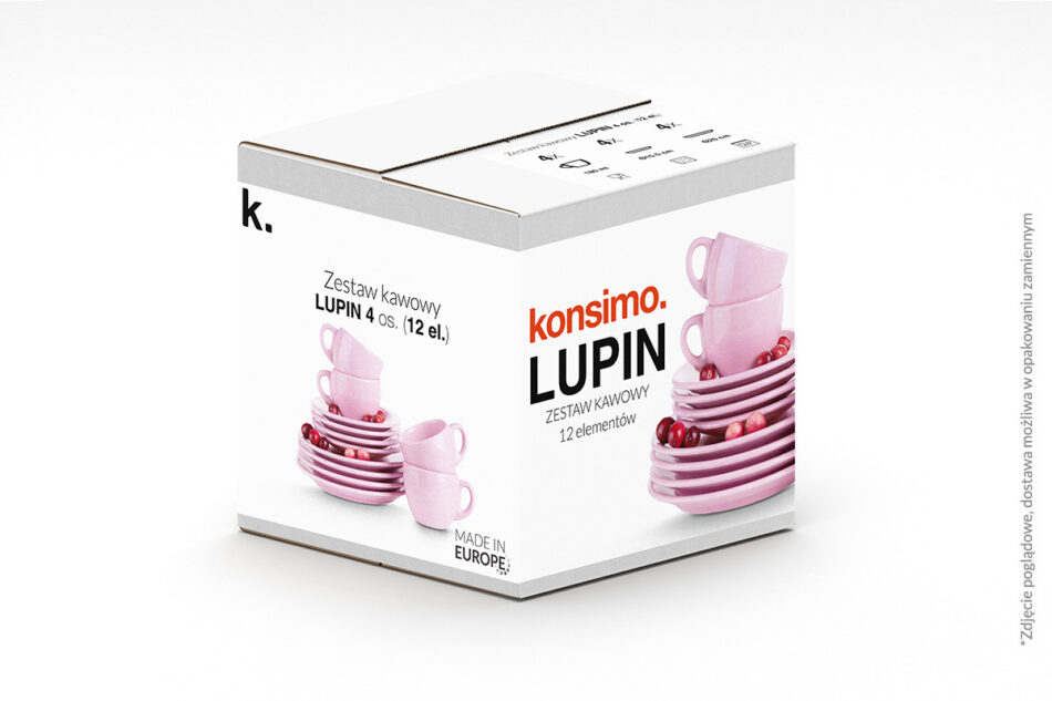 LUPIN Zestaw kawowy, 4 os. (12 el) różowy - zdjęcie 3