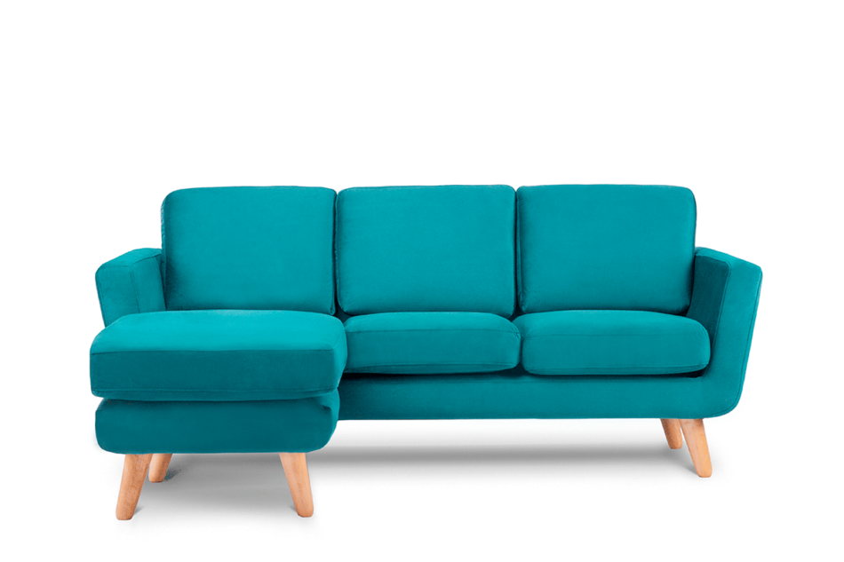 TAGIO Turkusowy skandynawski narożnik z pufą / otomaną lewy turkusowy - zdjęcie 0