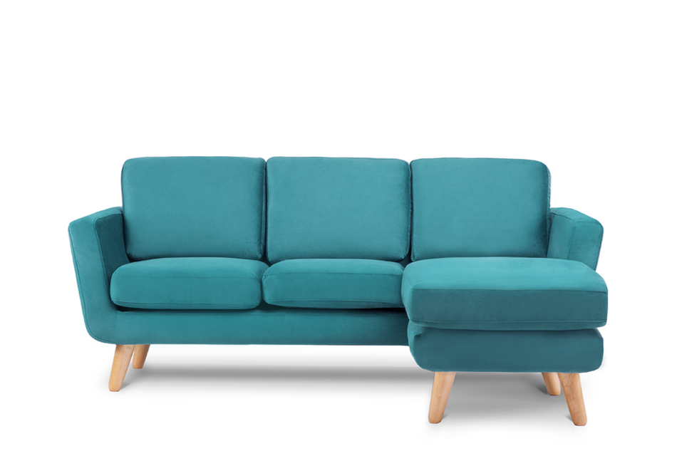 TAGIO Turkusowy skandynawski narożnik z pufą / otomaną prawy turkusowy - zdjęcie 0