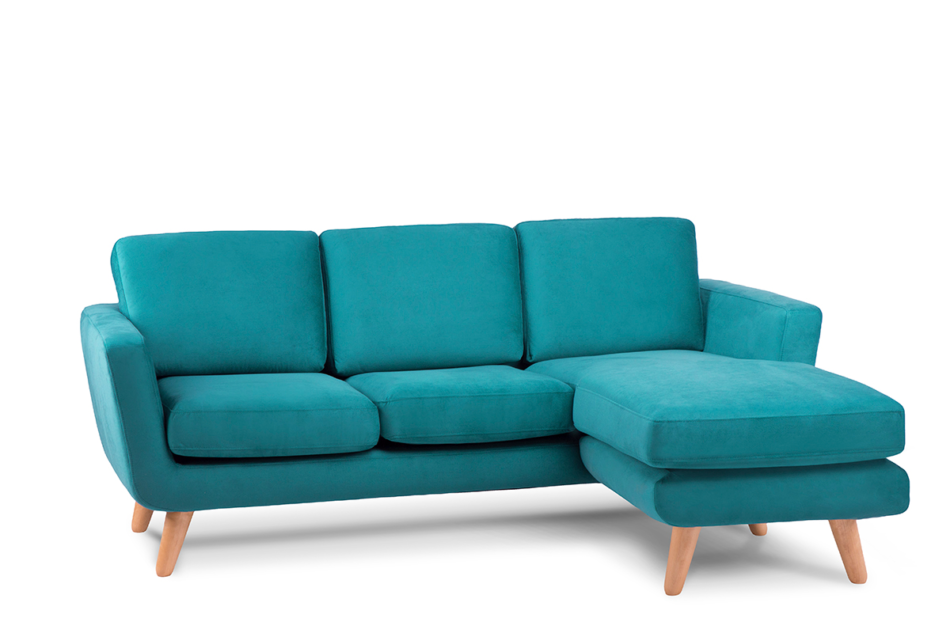 TAGIO Turkusowy skandynawski narożnik z pufą / otomaną prawy turkusowy - zdjęcie 1