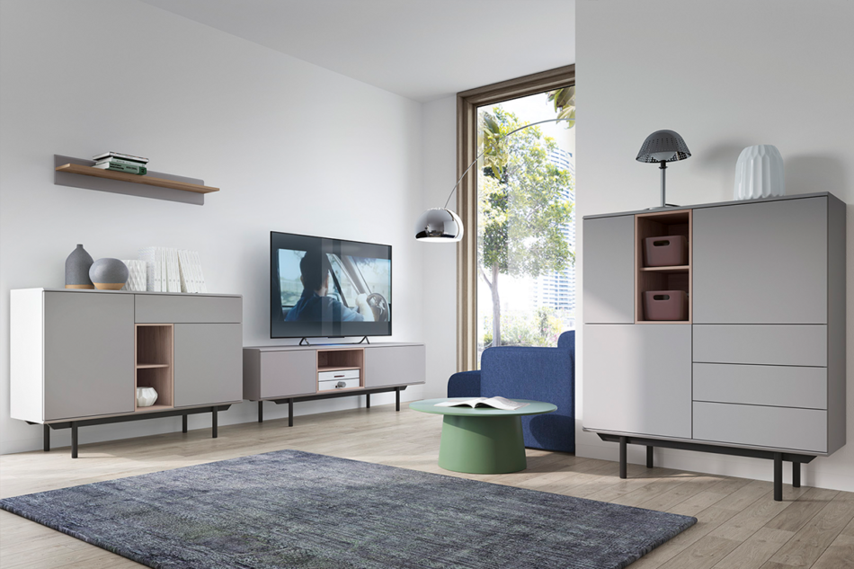 NISSO Szafka RTV szary/dąb - zdjęcie 2