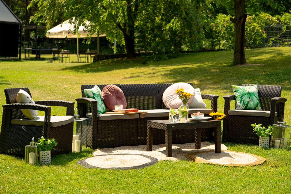 NEOMENS Zestaw mebli ogrodowych (3,1,1,st.) brązowy/beżowy - zdjęcie 18