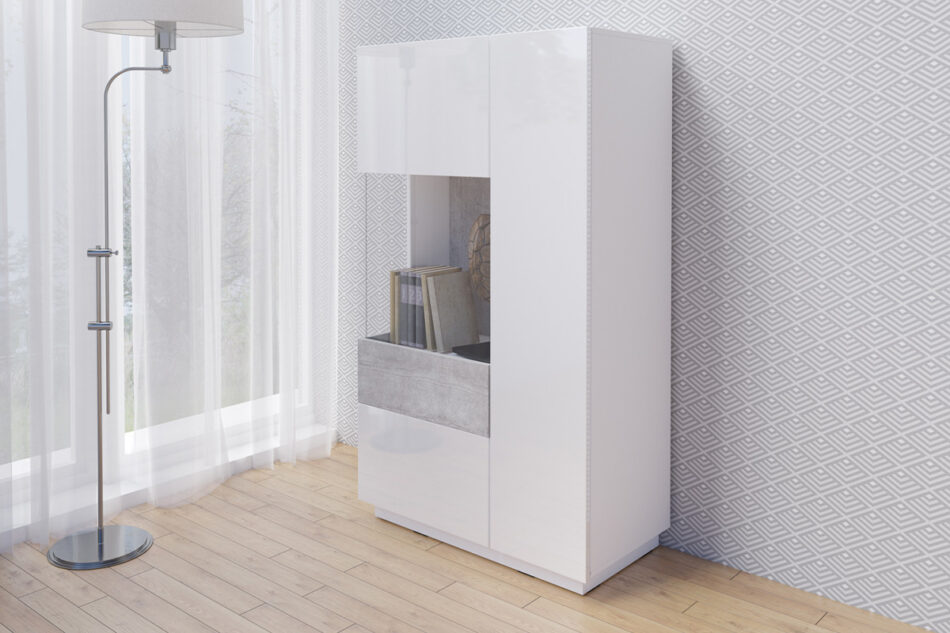 SILKE Komoda z witryną lewa biały połysk/szary - zdjęcie 1