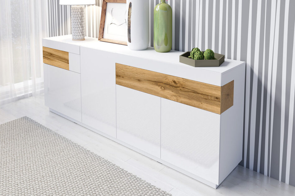 SILKE Komoda biały połysk/dąb - zdjęcie 1