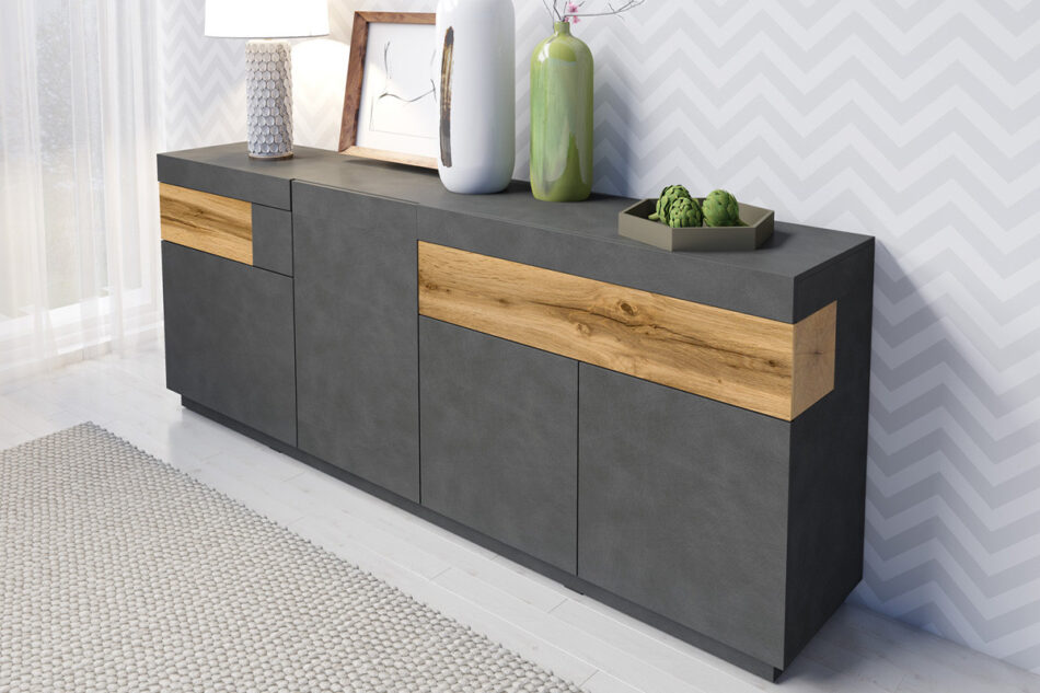 SILKE Komoda antracytowy/dąb - zdjęcie 1