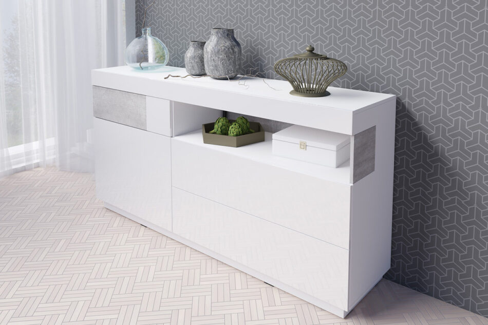 SILKE Komoda z witryną biały połysk/szary - zdjęcie 1