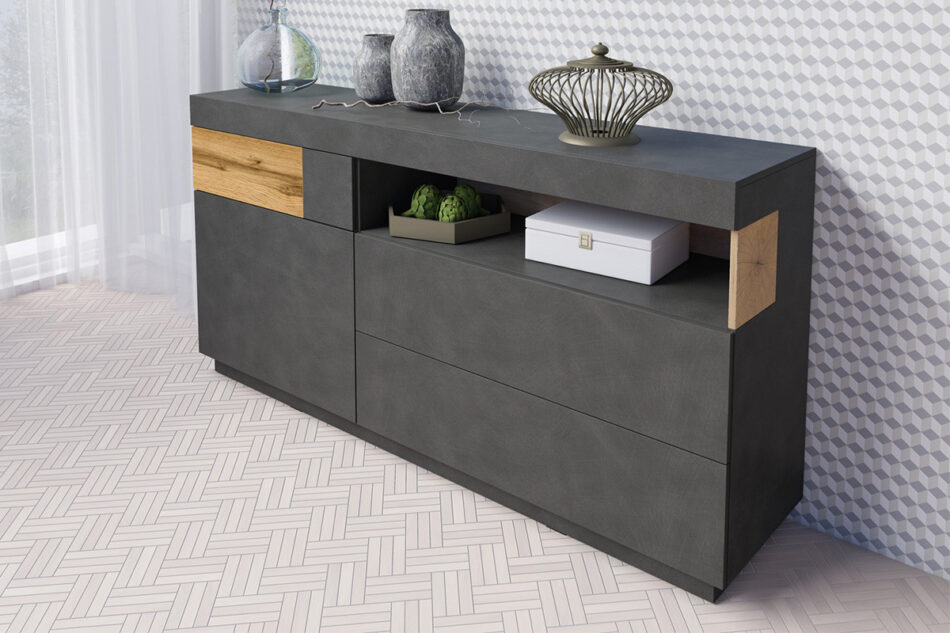 SILKE Komoda z witryną antracytowy/dąb - zdjęcie 2